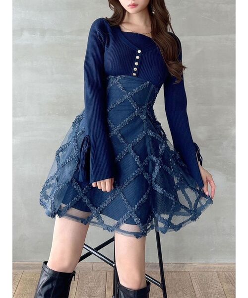 セール】ドッキングフレアミニニットワンピース（ワンピース