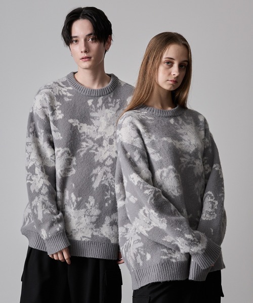 CLEL】Loose Floral Jacquard Shaggy Knit/ルーズ花柄ジャガード