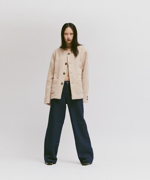 FEKETE ノーカラーウールシャギージャケット XS アイボリー FEKETE