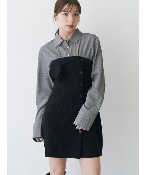WEB限定カラーあり】シャツレイヤード風ニットドッキングミニ