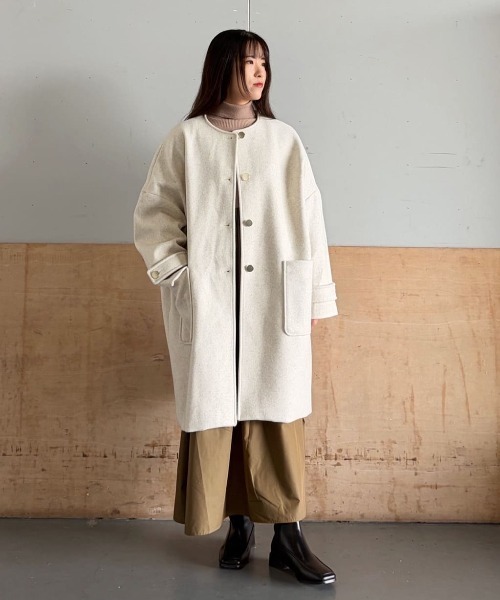 セール】ノーカラーコクーンミドルコート（ノーカラーコート）｜NANO