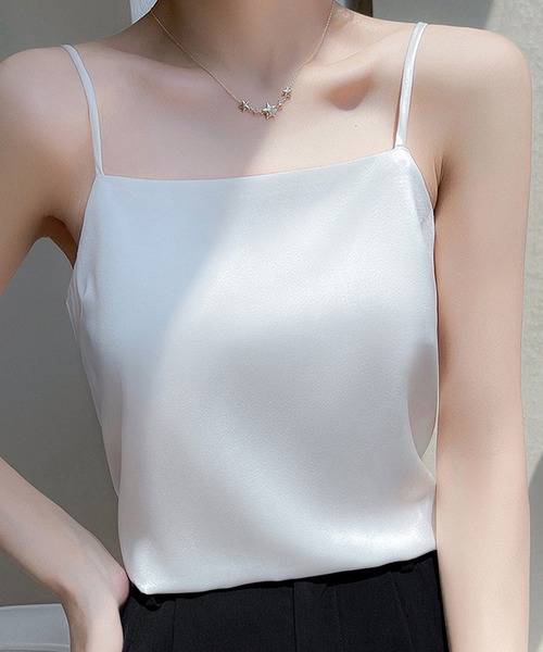 2枚重ね生地で透けにくい】シルキーサテンキャミソール レディース