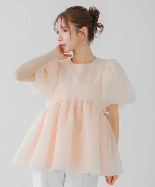 クリンクルシアーオーガンジーペプラムトップス（その他トップス