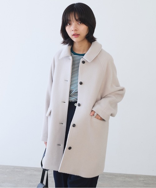 セール】モへヤ/カシミヤ シャギー Aラインコート（ステンカラーコート