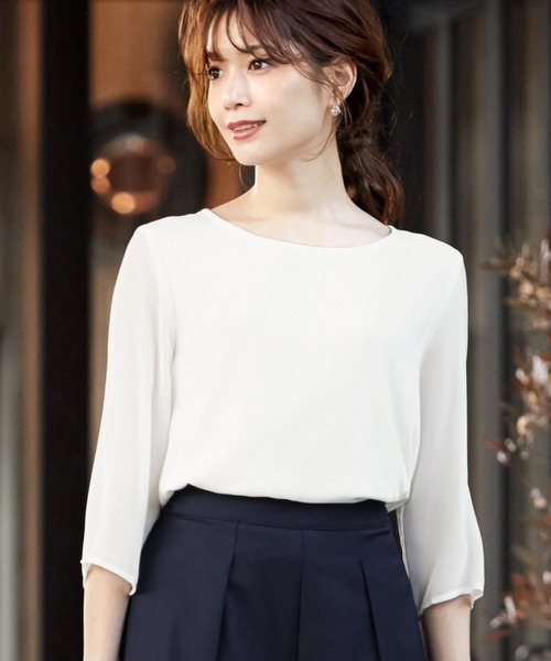 シフォン七分袖ブラウス オフィス ビジネス フォーマル セレモニー