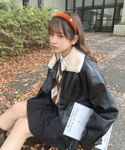 セール】◇取り外し可能 ファー衿付き 2WAYフェイクレザーブルゾン