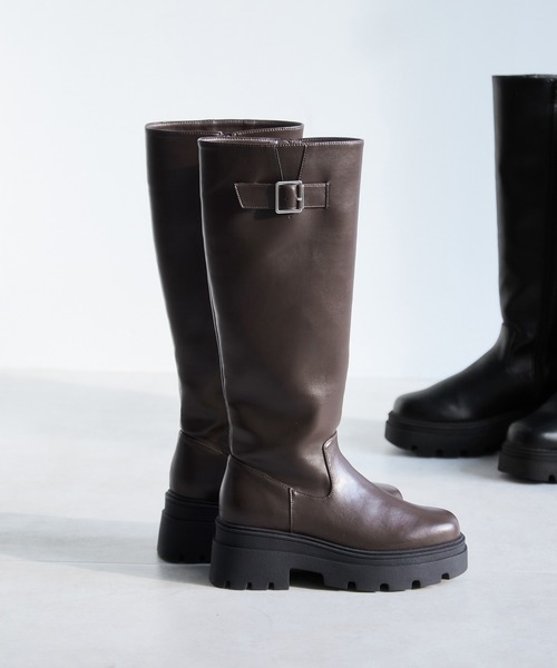 セール】サイドバックルタンクソールロングブーツ（ブーツ）｜Juze