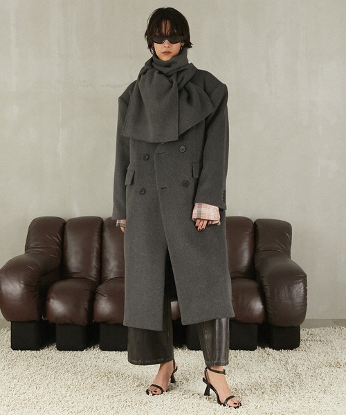 マフラー付きコート / Coat with Muffler（ノーカラーコート）｜PRANK