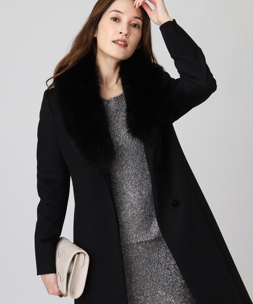 日本製／フォックスファー／カシミヤ混】ファー付ウールコート