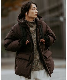 メンズのダウンジャケット/コート（ブラウン/茶色系・フードあり