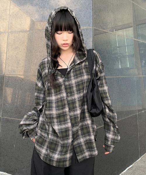 BANG ON! フード付きチェックシャツ フード付きチェックシャツ(S