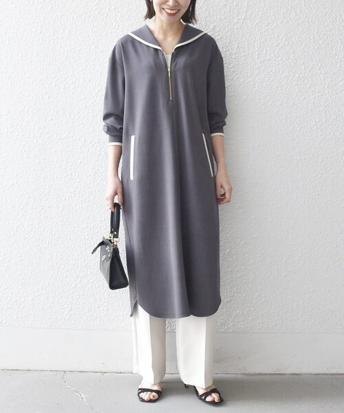 SHIPS any:〈洗濯機可能〉セーラーカラー 配色 ジップ ワンピース