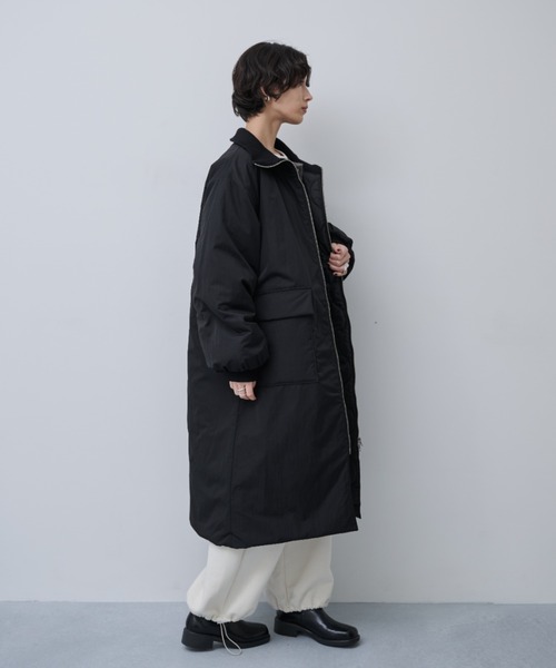 セール】撥水加工リブカラー中綿ロングコート（ダウンジャケット