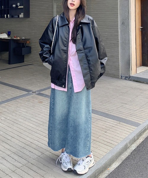 セール】Y2K PUレザー ZIPデザイン オーバーサイズブルゾン ジャケット