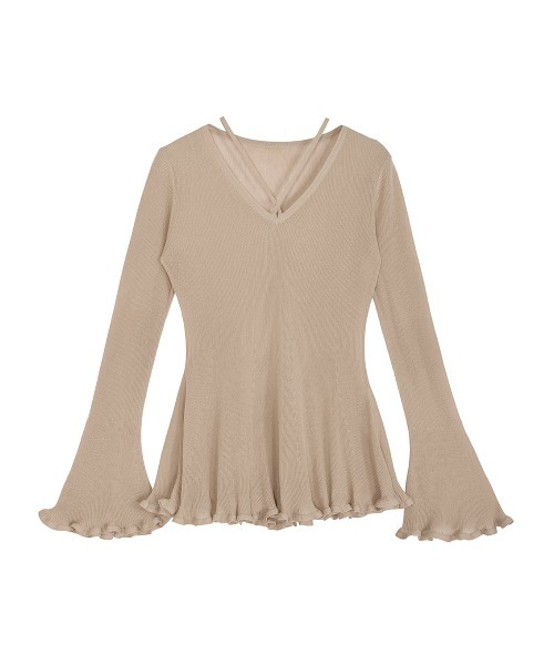 Ameri（アメリ）の「SHEER FRILL V NECK KNIT TOP（ニット/セーター