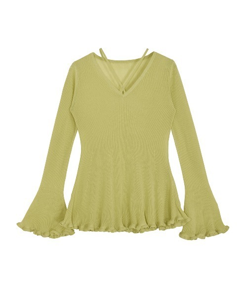 Ameri（アメリ）の「SHEER FRILL V NECK KNIT TOP（ニット/セーター