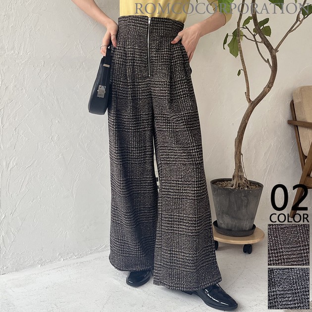 再入荷！【2025新作商品♪】グレンチェック柄ハイウエストワイドパンツ