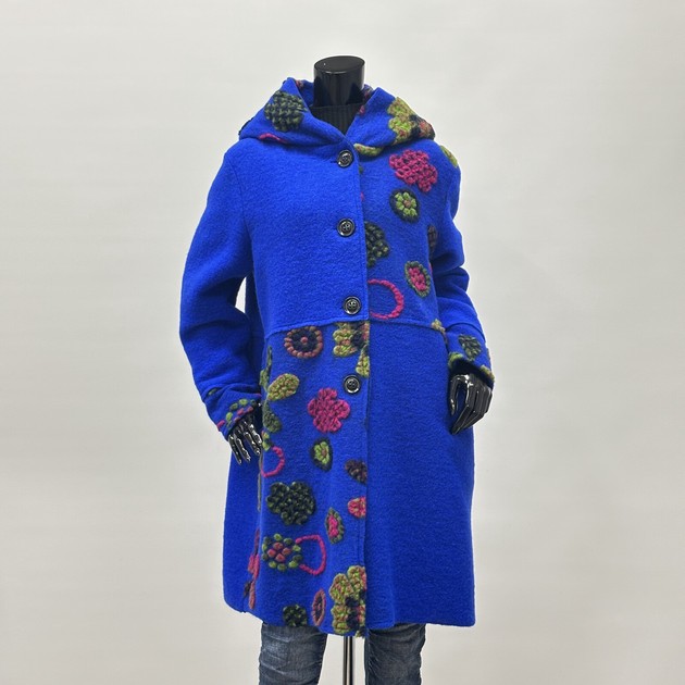 人気商品【イタリア製】パネルマルチ花柄圧縮ウールコート/フード襟