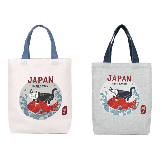 キャンバストートバッグ マチルダさんと鯛柄（ねこ ネコ 猫）の商品