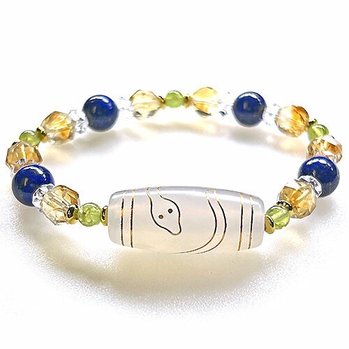 金運 知恵 金線(sv925)入り 白蛇天珠 弁財天の化身 デザイン