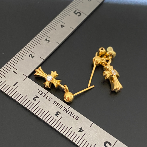 シルバー925純銀素材 ドロップ クロスピアス ベビーファット ゴールド