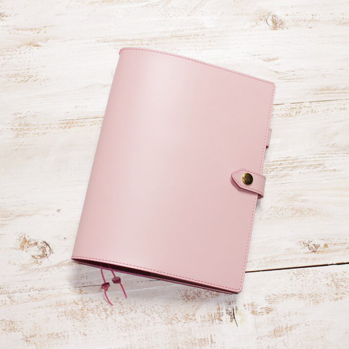 A5 牛革 可愛い 手帳カバー ばねホックのベルト さくら色 手帳カバー