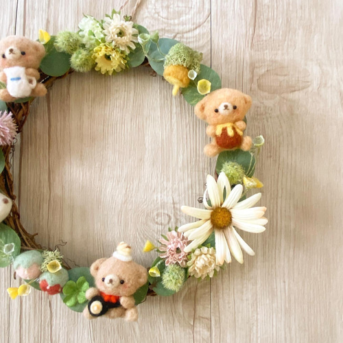 羊毛フェルト⭐︎くまさんのホットケーキパーティーリース 羊毛