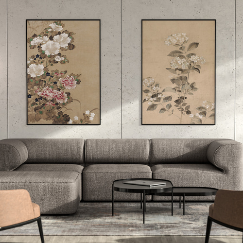 NO.125】紫陽花の日本画アートポスター☆お正月ヴィンテージ和柄水墨画