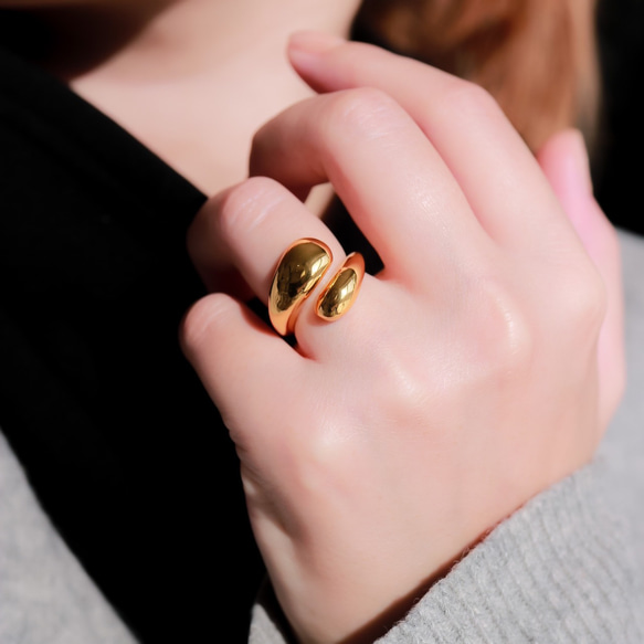 販売終了／【MR92】YG ぷっくり♡しずく抱き合わせ 仲良しリング