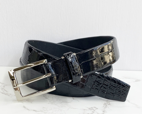 日本製 クロコダイル ベルト 上質 35㎜巾 フリーサイズ ワニ革
