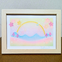 パステルアート 天の川と虹色の富士山 パステル画原画 絵画 T's Arts