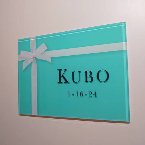 海外ハイブランド保存箱調アクリル表札《ミントグリーン》＊透明4辺