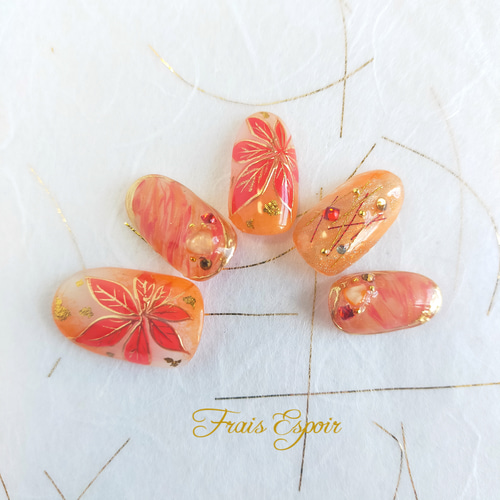 もみじネイル （ もみじ 紅葉 成人式 ブライダル ネイルチップ) ネイル