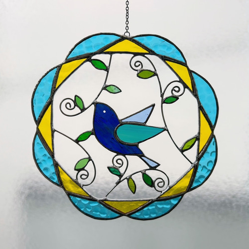 青い鳥（ステンドグラスのオーナメント・サンキャッチャー） サン