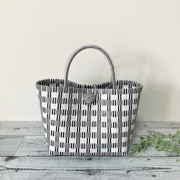 プラかごバッグ Mサイズ グレーチェック プラカゴ プラカゴバッグ pp