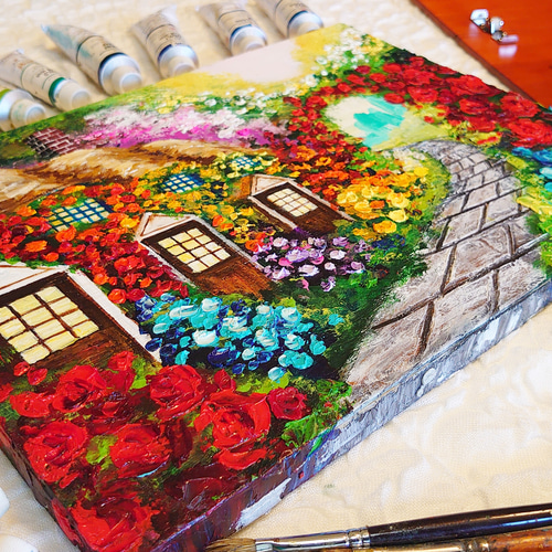 油絵 花の住宅【F4号木製】 絵画 HR 通販 12618583｜Creema(クリーマ