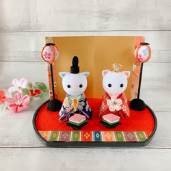 ねこ ひな人形 雛人形 おひなさま ちりめん つまみ細工 ねこちゃん