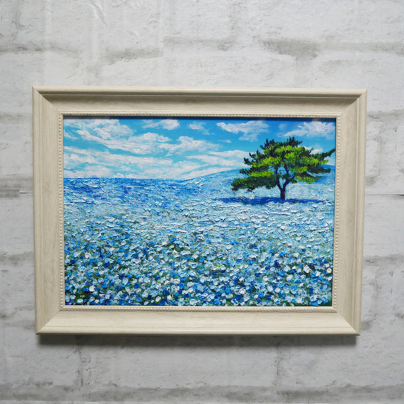 油絵 油彩 油彩画 絵画【ネモフィラの丘】 絵画 HR 通販 12885740