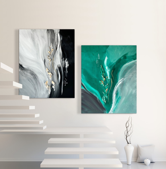 現代アート 80×65㎝ 2枚セット モダン 絵画 抽象画 アートパネル