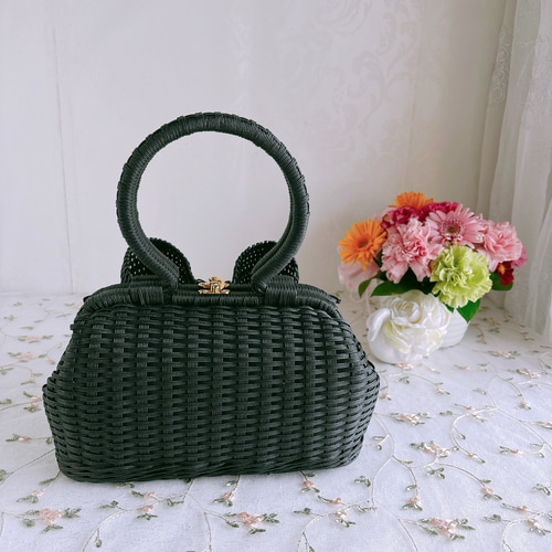 小粋なエレガントでレディーなリボンかごバッグ〜【サークルハンドル