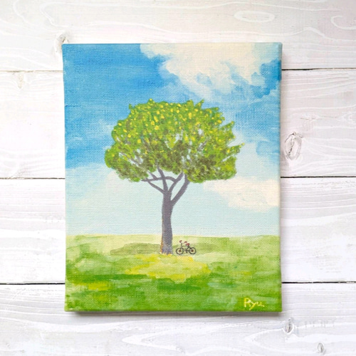 再販『ひとやすみ』 キャンバス プリント 木 空 アクリル画 絵 絵画