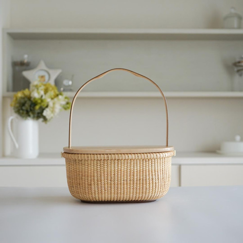 ナンタケットバスケット・10インチ・蓋上下に可動 かごバッグ