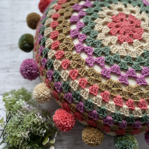 鍵編み 丸型 クッション 直径約50cm NO.06 クッション・クッション