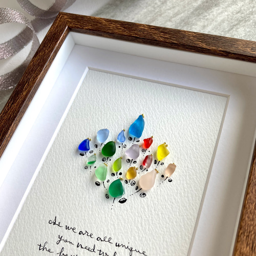 それぞれの色3 シーグラス／天然石／フレームアート／壁掛け／レア