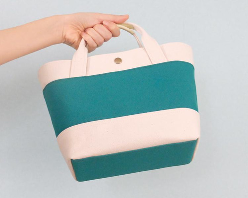 8号倉敷帆布と本革を使った切り替えトートバッグ(緑&キナリ) トート