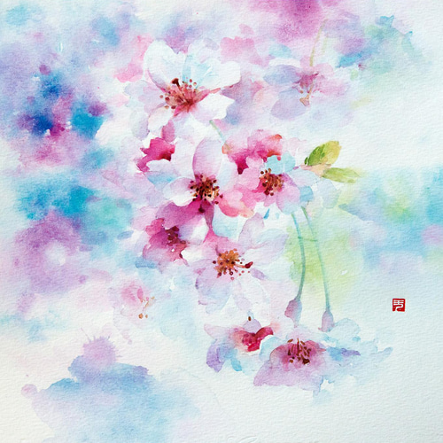 春を染める」水彩原画 一点物 額縁付き 豪華プレゼント付き 絵画