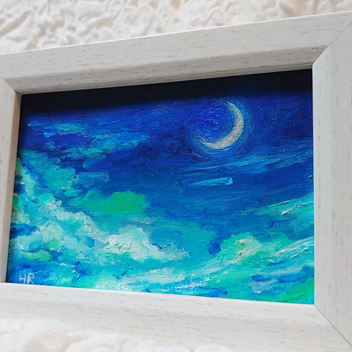 額付き油彩画 冬の三日月 額付き油彩画 冬の三日月 額付き油彩画冬の三日月