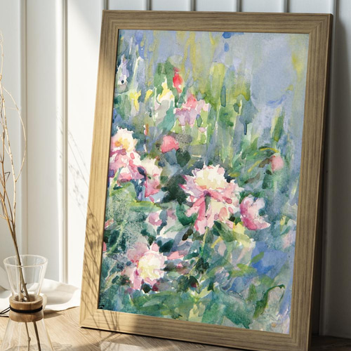 NO.367】蓮の花畑ボタニカルのフラワーアートポスター☆カラフル水彩画