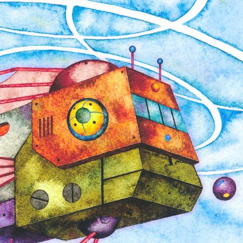 深海を泳ぐ機械仕掛けのリュウグウノツカイ』 デジタル版画 / A4サイズ