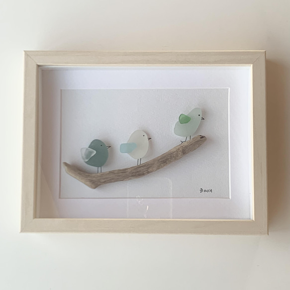 シーグラスアートフレーム Bird 鳥 Sサイズ. 05 立体・オブジェ DONA